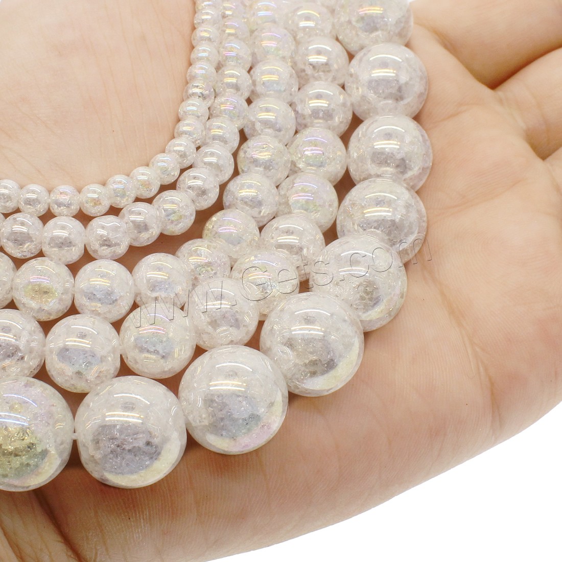 Crackle Quartz Beads, Round, AB color plated, different size for choice, white, Hole:Approx 1mm, Length:Approx 14.9 Inch, Sold By Strand