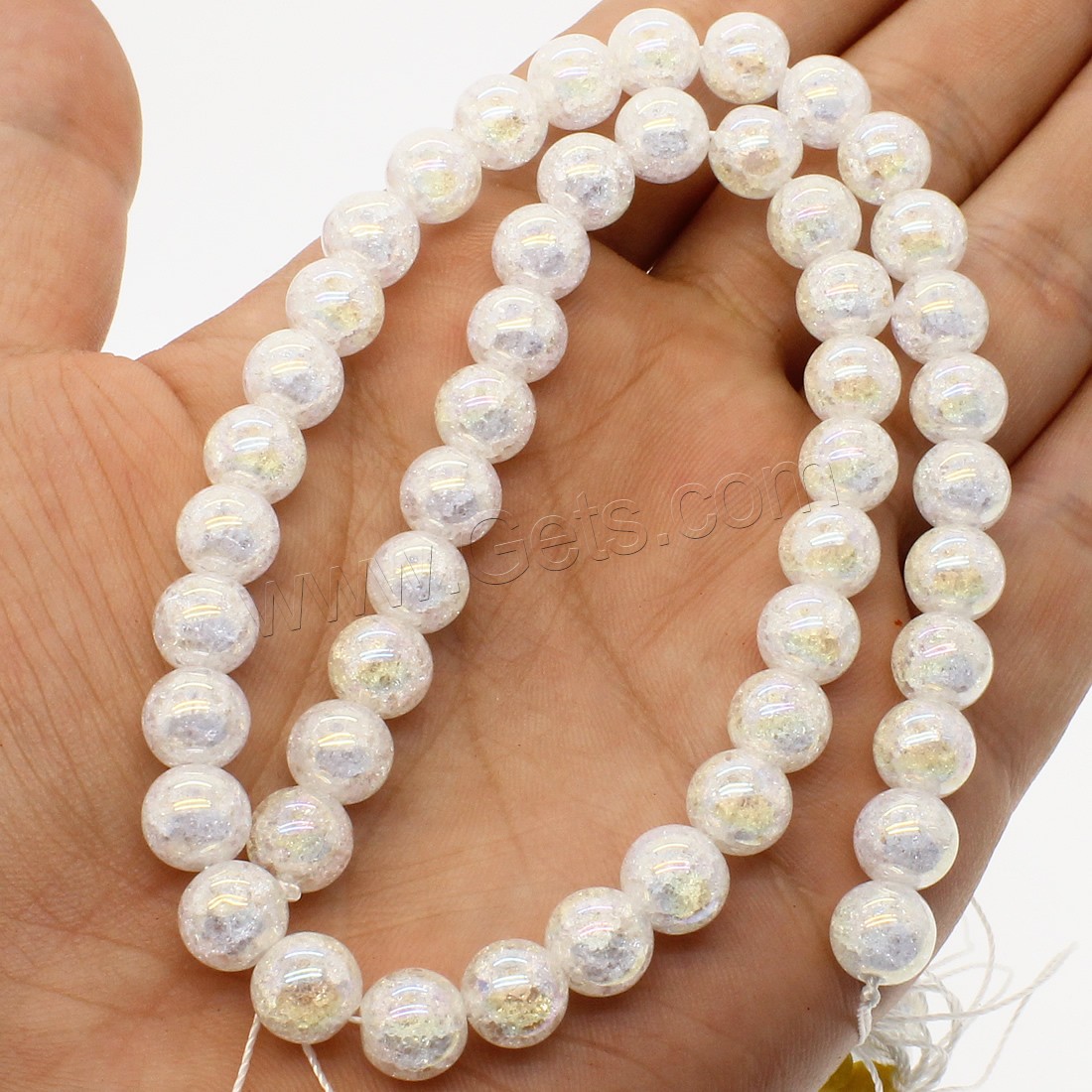 Crackle Quartz Beads, Round, AB color plated, different size for choice, white, Hole:Approx 1mm, Length:Approx 14.9 Inch, Sold By Strand