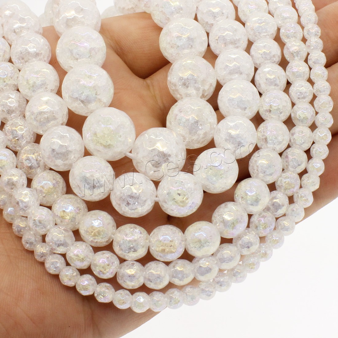 Crackle Quartz Beads, Crystal, Round, AB color plated, different size for choice & faceted, white, Hole:Approx 1mm, Length:Approx 14.9 Inch, Sold By Strand
