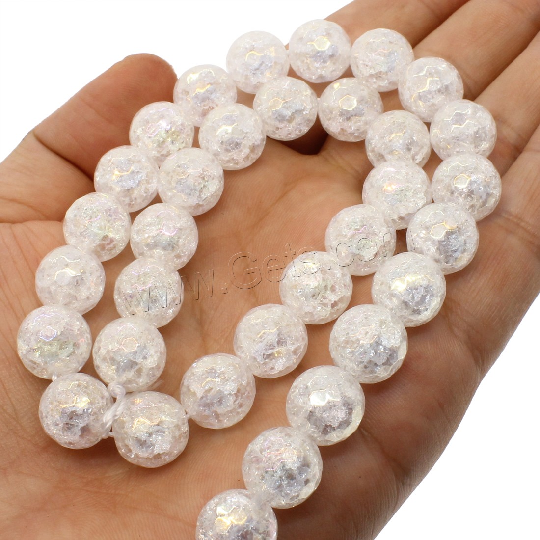 Crackle Quartz Beads, Crystal, Round, AB color plated, different size for choice & faceted, white, Hole:Approx 1mm, Length:Approx 14.9 Inch, Sold By Strand