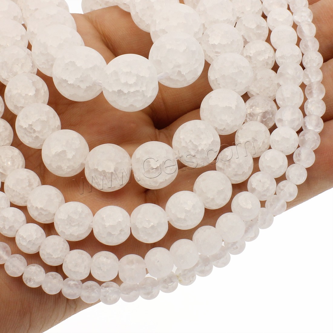 Knistern Quarz Perlen, rund, verschiedene Größen vorhanden & satiniert, weiß, Bohrung:ca. 1mm, Länge:ca. 14.9 ZollInch, verkauft von Strang
