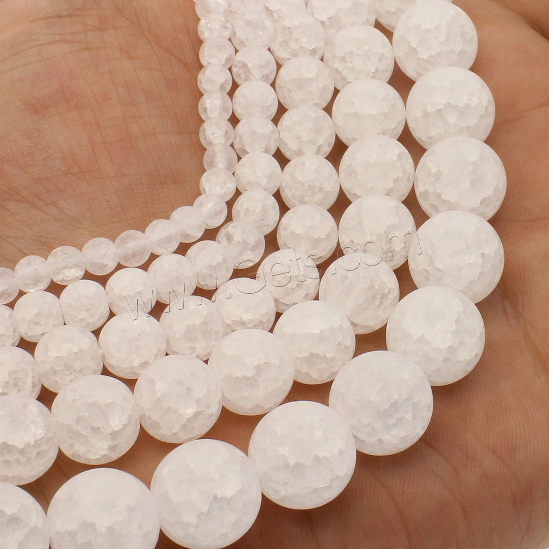 Knistern Quarz Perlen, rund, verschiedene Größen vorhanden & satiniert, weiß, Bohrung:ca. 1mm, Länge:ca. 14.9 ZollInch, verkauft von Strang
