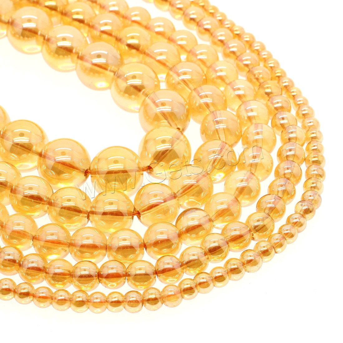 Natürliche klare Quarz Perlen, Klarer Quarz, rund, plattiert, verschiedene Größen vorhanden, orange, Bohrung:ca. 1mm, Länge:ca. 14.9 ZollInch, verkauft von Strang