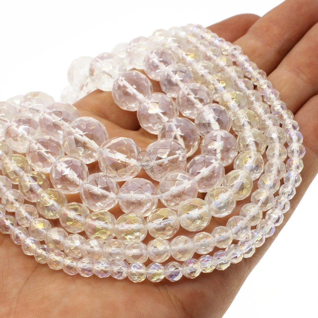Natural Clear Quartz Beads, with Crystal, Round, plated, different size for choice & faceted, multi-colored, Hole:Approx 1mm, Length:Approx 14.9 Inch, Sold By Strand