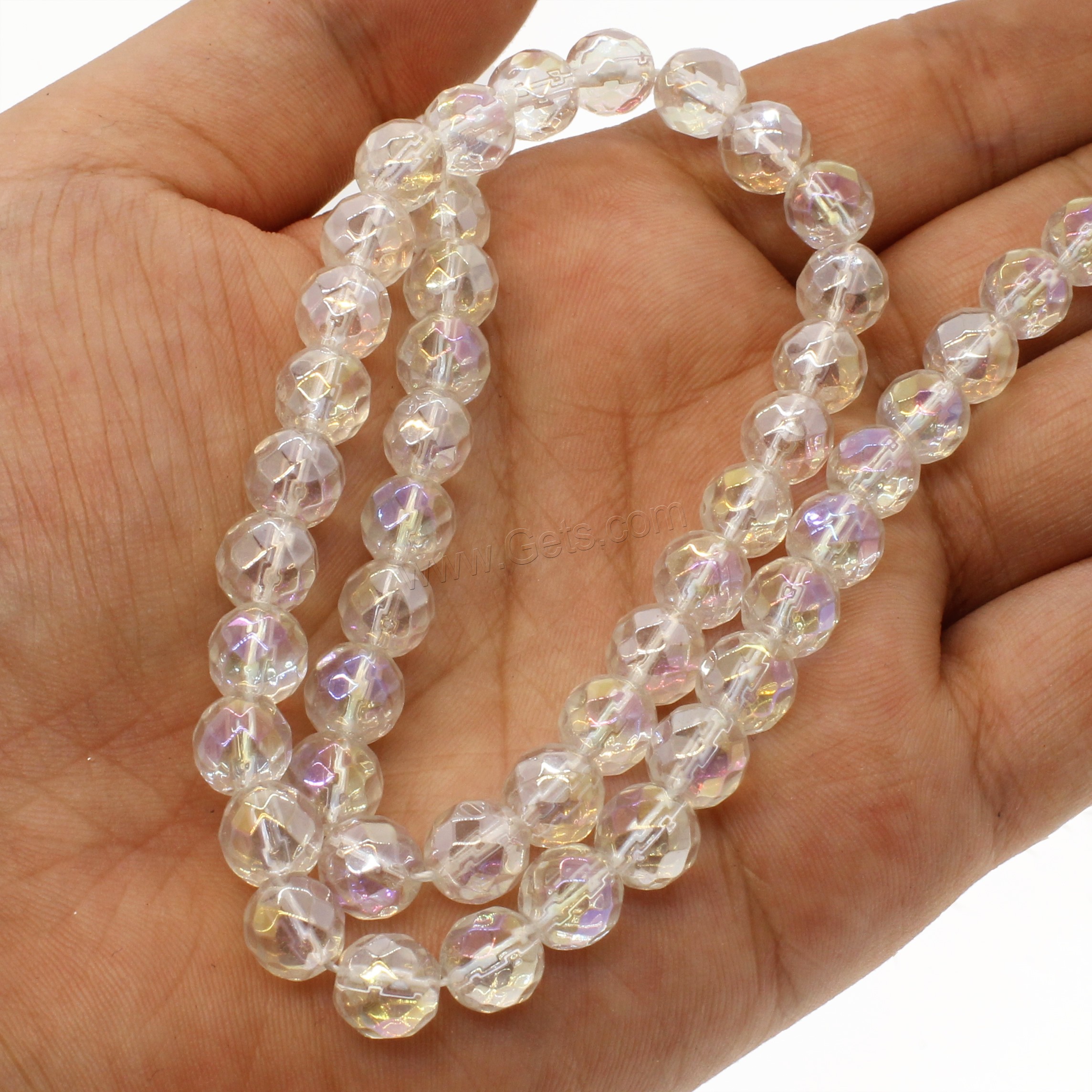 Natural Clear Quartz Beads, with Crystal, Round, plated, different size for choice & faceted, multi-colored, Hole:Approx 1mm, Length:Approx 14.9 Inch, Sold By Strand