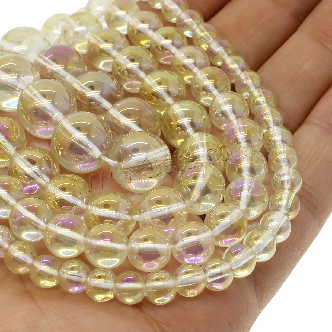 Natural Clear Quartz Beads, Round, plated, different size for choice, yellow, Hole:Approx 1mm, Length:Approx 14.9 Inch, Sold By Strand