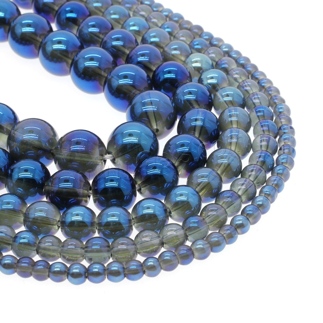 Natürliche klare Quarz Perlen, Klarer Quarz, rund, plattiert, verschiedene Größen vorhanden, blau, Bohrung:ca. 1mm, Länge:ca. 14.9 ZollInch, verkauft von Strang
