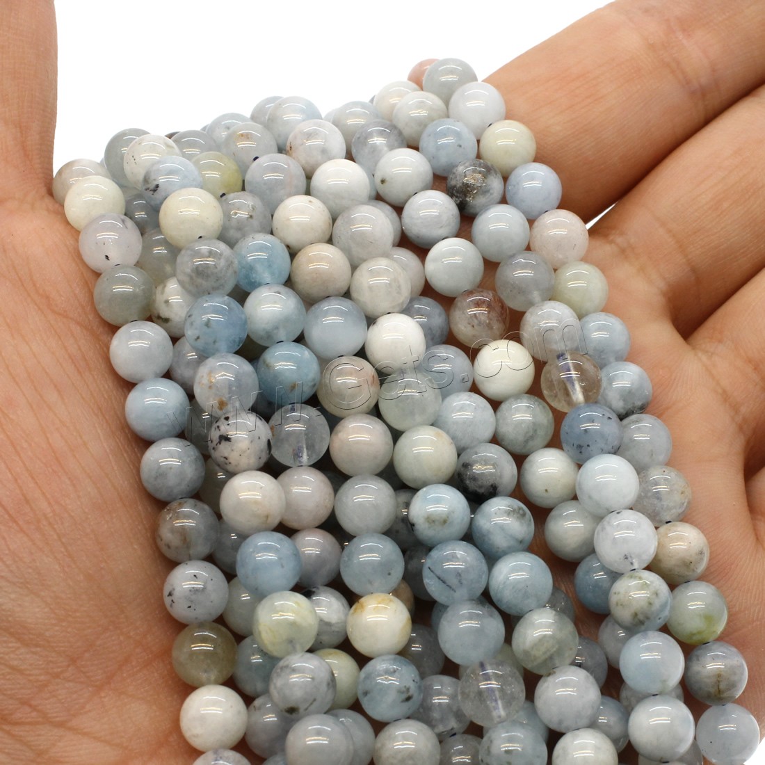 Perles aigue-marine, Rond, normes différentes pour le choix, bleu de mer, Trou:Environ 1mm, Longueur:Environ 14.9 pouce, Vendu par brin