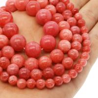 Rhodonit Perlen, rund, verschiedene Größen vorhanden, rot, Bohrung:ca. 1mm, Länge:ca. 14.9 ZollInch, verkauft von Strang