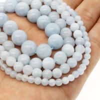 Aquamarin Perlen, rund, verschiedene Größen vorhanden, hellblau, Bohrung:ca. 1mm, Länge:ca. 14.9 ZollInch, verkauft von Strang
