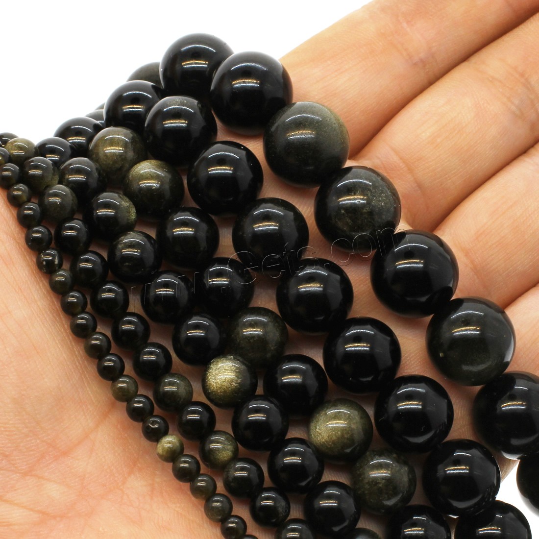 Gold Obsidian Beads, Round, different size for choice, Hole:Approx 1mm, Length:Approx 14.9 Inch, Sold By Strand