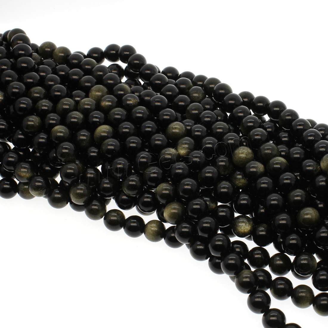Золото Obsidian Бусины, Круглая, разный размер для выбора, отверстие:Приблизительно 1mm, длина:Приблизительно 14.9 дюймовый, продается Strand