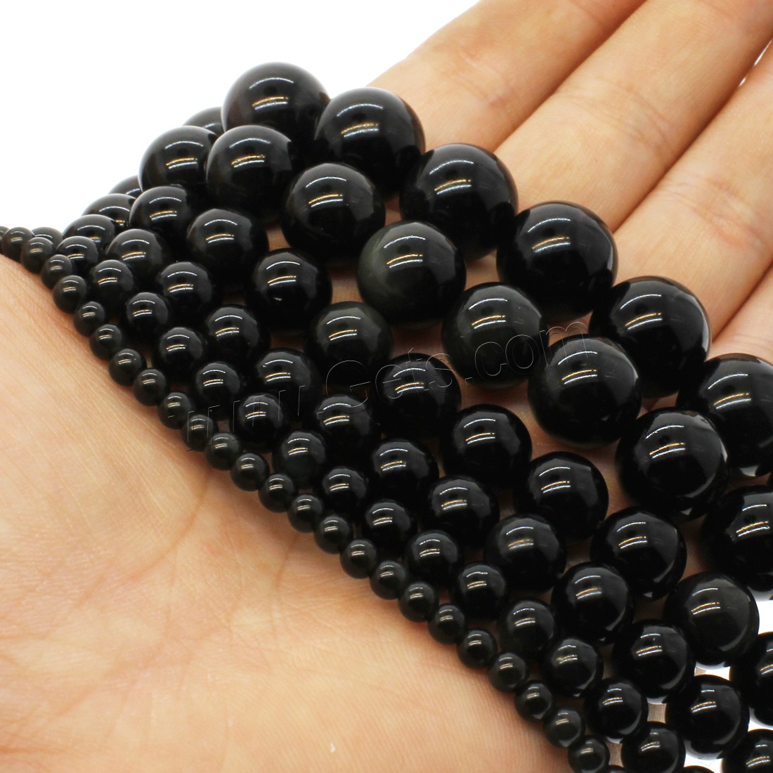 Regenbogen Obsidian Perle, rund, verschiedene Größen vorhanden, Bohrung:ca. 1mm, Länge:ca. 14.9 ZollInch, verkauft von Strang