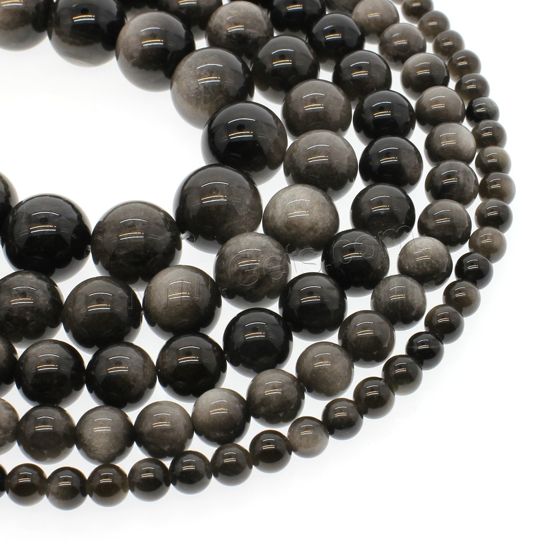 Silver Obsidian Beads, Round, different size for choice, silver color, Hole:Approx 1mm, Length:Approx 14.9 Inch, Sold By Strand