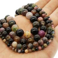 Natürlicher Turmalin Perlen, rund, verschiedene Größen vorhanden, gemischte Farben, Bohrung:ca. 1mm, Länge:ca. 14.9 ZollInch, verkauft von Strang