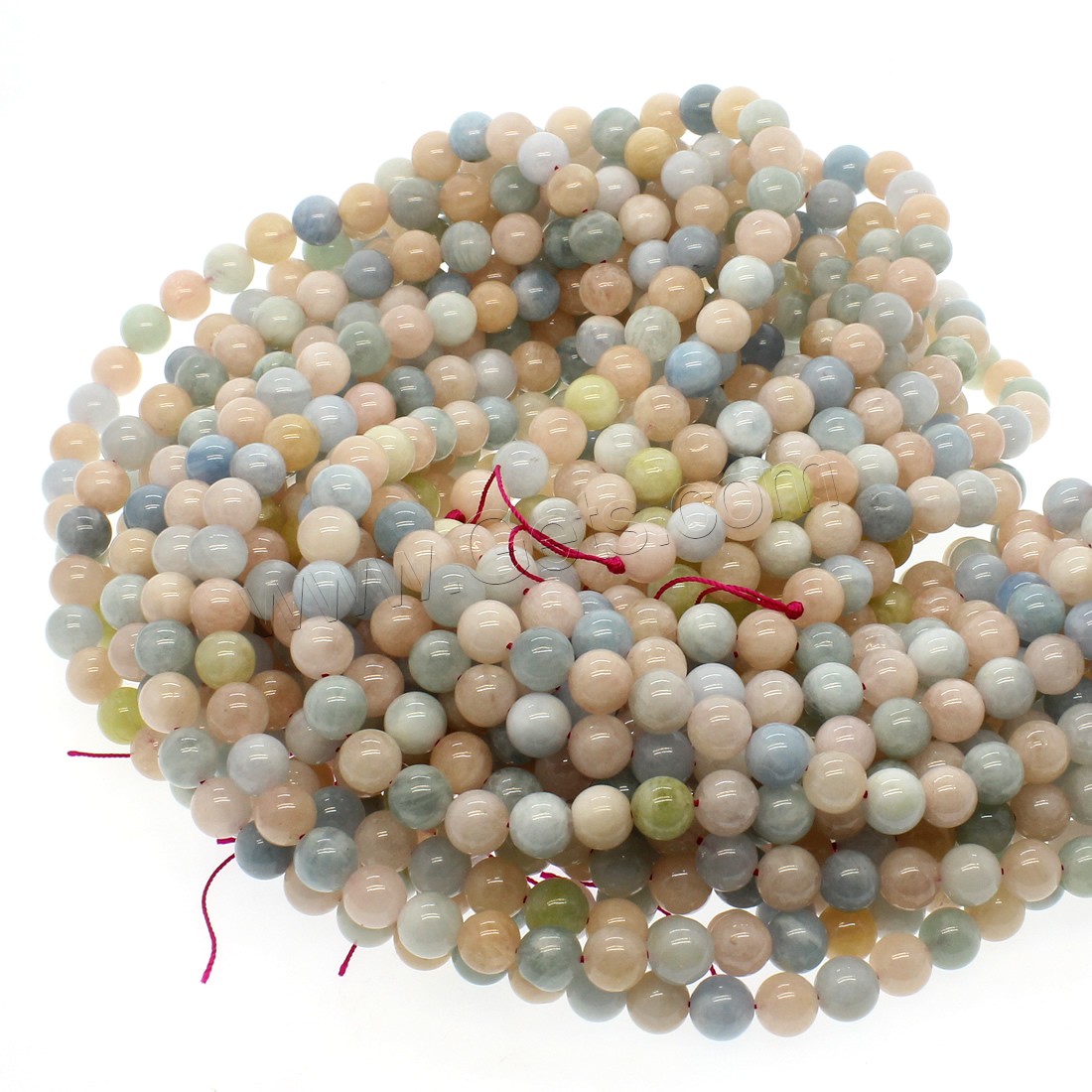 Morganit Perlen, rund, verschiedene Größen vorhanden, gemischte Farben, Bohrung:ca. 1mm, Länge:ca. 14.9 ZollInch, verkauft von Strang