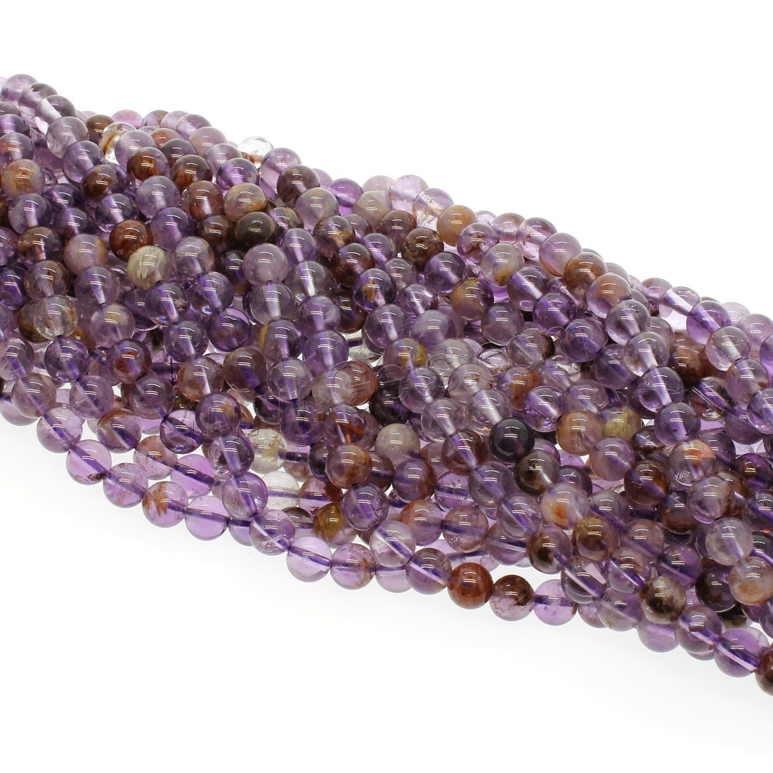 Lila+Phantom+Quarz Perle, rund, verschiedene Größen vorhanden, violett, Bohrung:ca. 1mm, Länge:ca. 14.9 ZollInch, verkauft von Strang