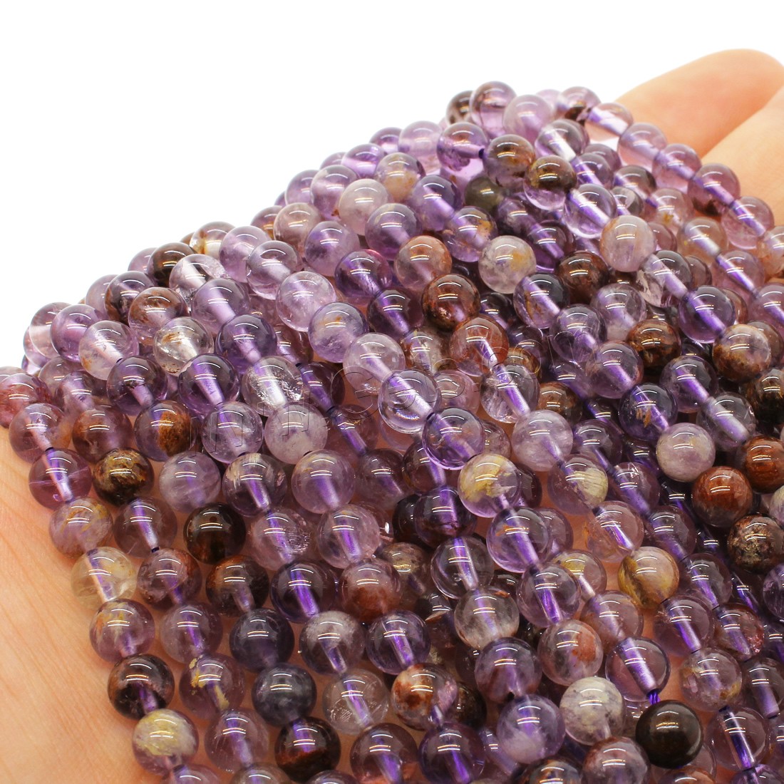 Lila+Phantom+Quarz Perle, rund, verschiedene Größen vorhanden, violett, Bohrung:ca. 1mm, Länge:ca. 14.9 ZollInch, verkauft von Strang