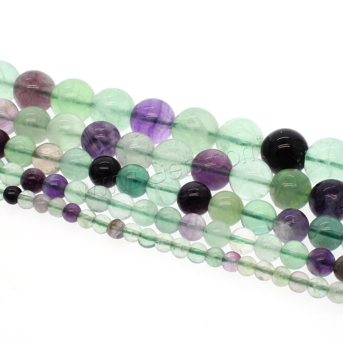 Buntes Fluorit Perle, rund, verschiedene Größen vorhanden, gemischte Farben, Bohrung:ca. 1mm, Länge:ca. 14.9 ZollInch, verkauft von Strang