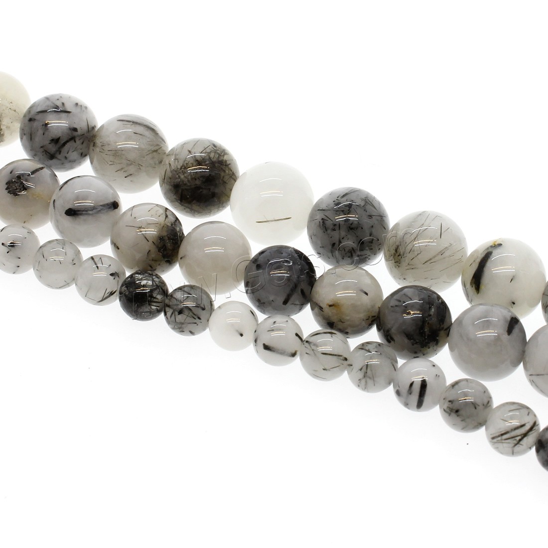Black Rutilated Quartz Beads, Round, different size for choice, white and black, Grade A, Hole:Approx 1mm, Length:Approx 14.9 Inch, Sold By Strand