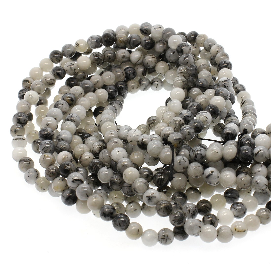 Black Rutilated Quartz Beads, Round, different size for choice, white and black, Grade A, Hole:Approx 1mm, Length:Approx 14.9 Inch, Sold By Strand