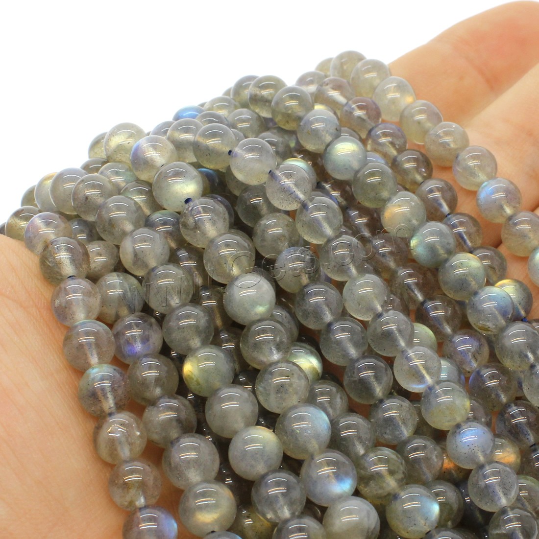 Labradorit Perlen, rund, verschiedene Größen vorhanden, grau, Bohrung:ca. 1mm, Länge:ca. 14.9 ZollInch, verkauft von Strang