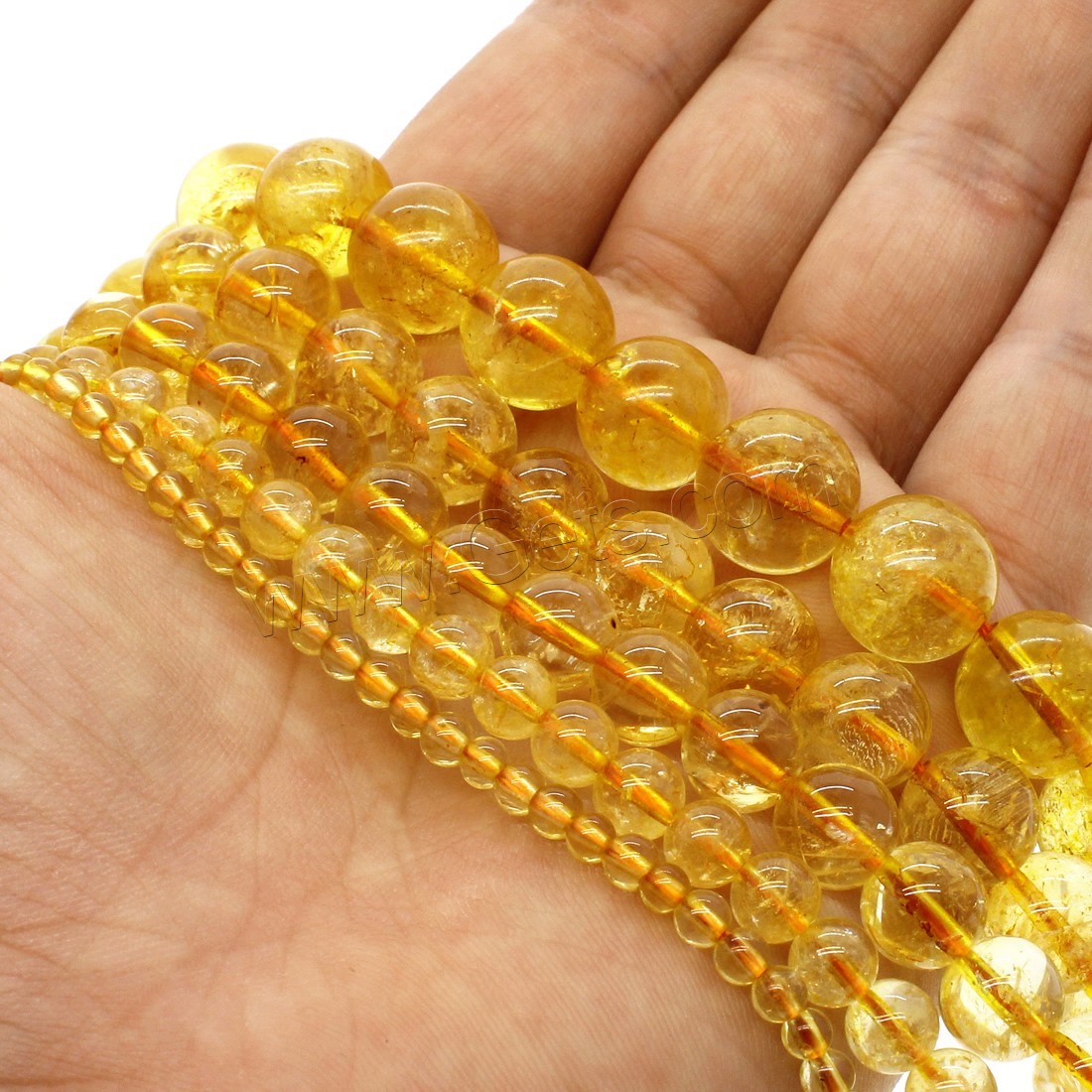 Cristal en jaune naturelles, perles de citrine, Rond, normes différentes pour le choix, Jaune, Trou:Environ 1mm, Longueur:Environ 14.9 pouce, Vendu par brin