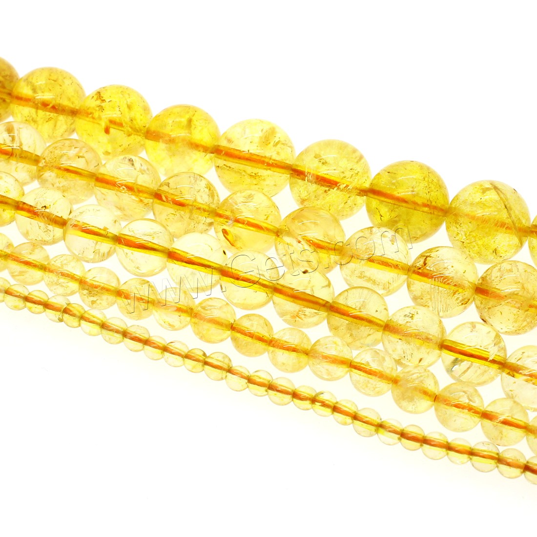 Citrin Naturperlen, Gelbquarz Perlen, rund, verschiedene Größen vorhanden, gelb, Bohrung:ca. 1mm, Länge:ca. 14.9 ZollInch, verkauft von Strang
