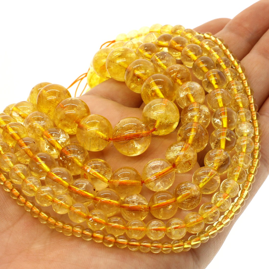 Citrin Naturperlen, Gelbquarz Perlen, rund, verschiedene Größen vorhanden, gelb, Bohrung:ca. 1mm, Länge:ca. 14.9 ZollInch, verkauft von Strang