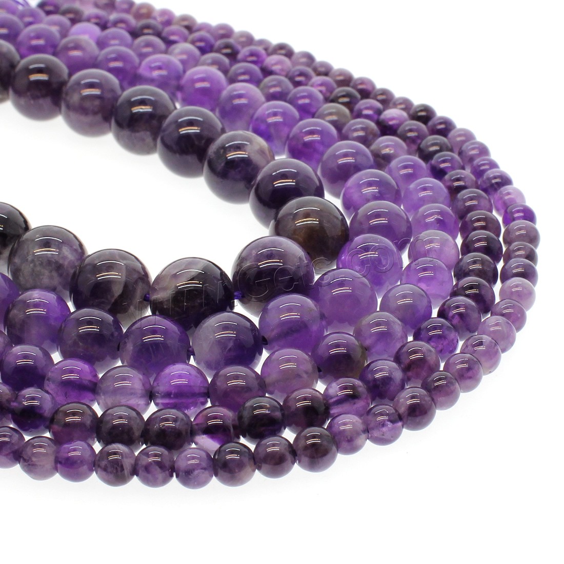 天然紫水晶のビーズ, アメジスト, ラウンド形, 異なるサイズの選択, パープル, 穴:約 1mm, 長さ:約 14.9 インチ, 売り手 ストランド