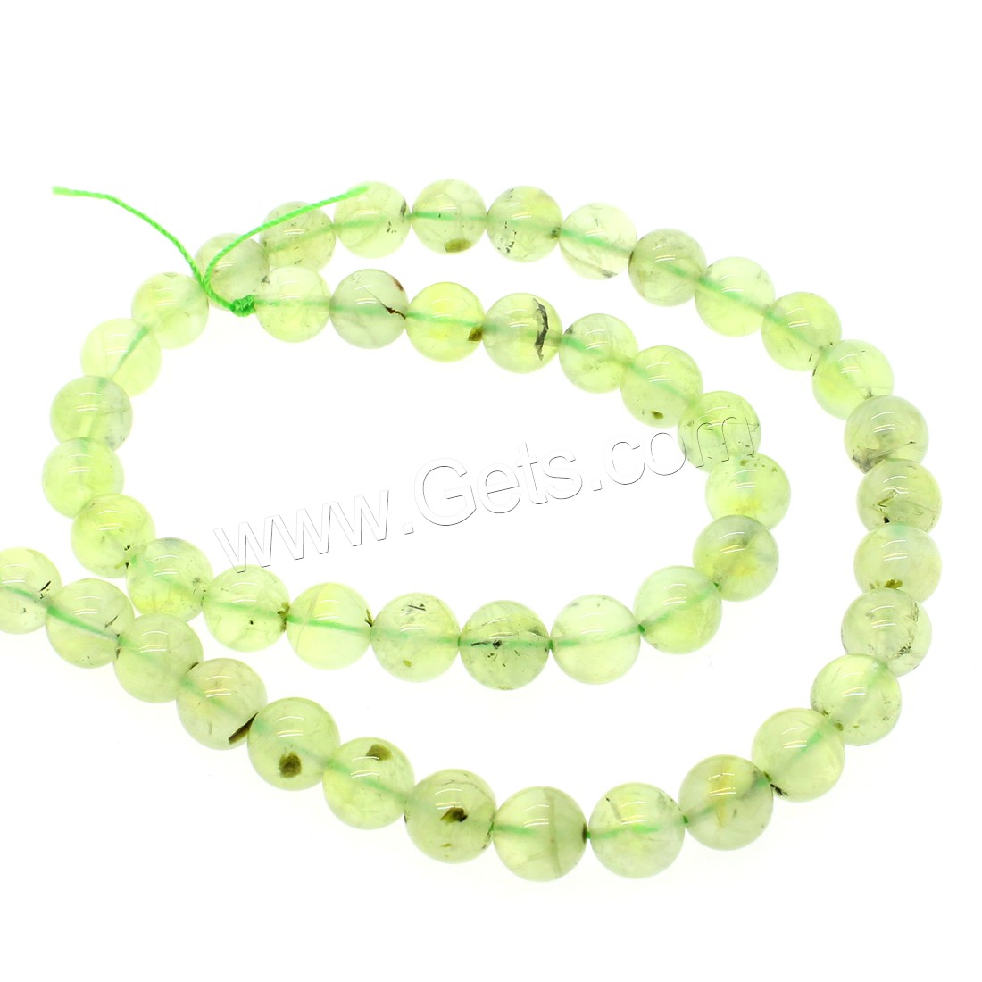Prehnit-Perlen, Prehnit, rund, verschiedene Größen vorhanden, hellgrün, Bohrung:ca. 1mm, Länge:ca. 14.9 ZollInch, verkauft von Strang