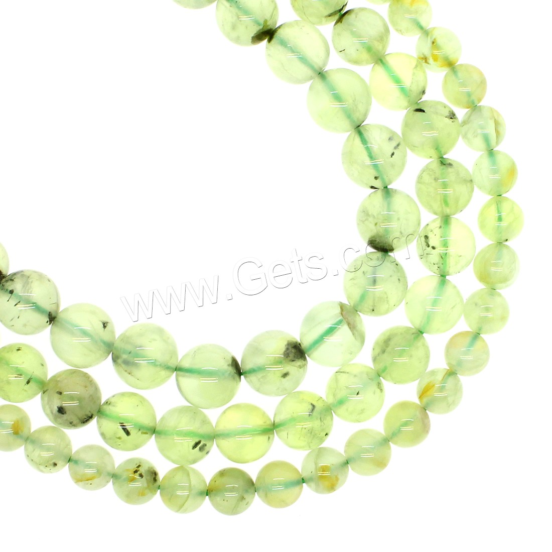 Prehnit-Perlen, Prehnit, rund, verschiedene Größen vorhanden, hellgrün, Bohrung:ca. 1mm, Länge:ca. 14.9 ZollInch, verkauft von Strang