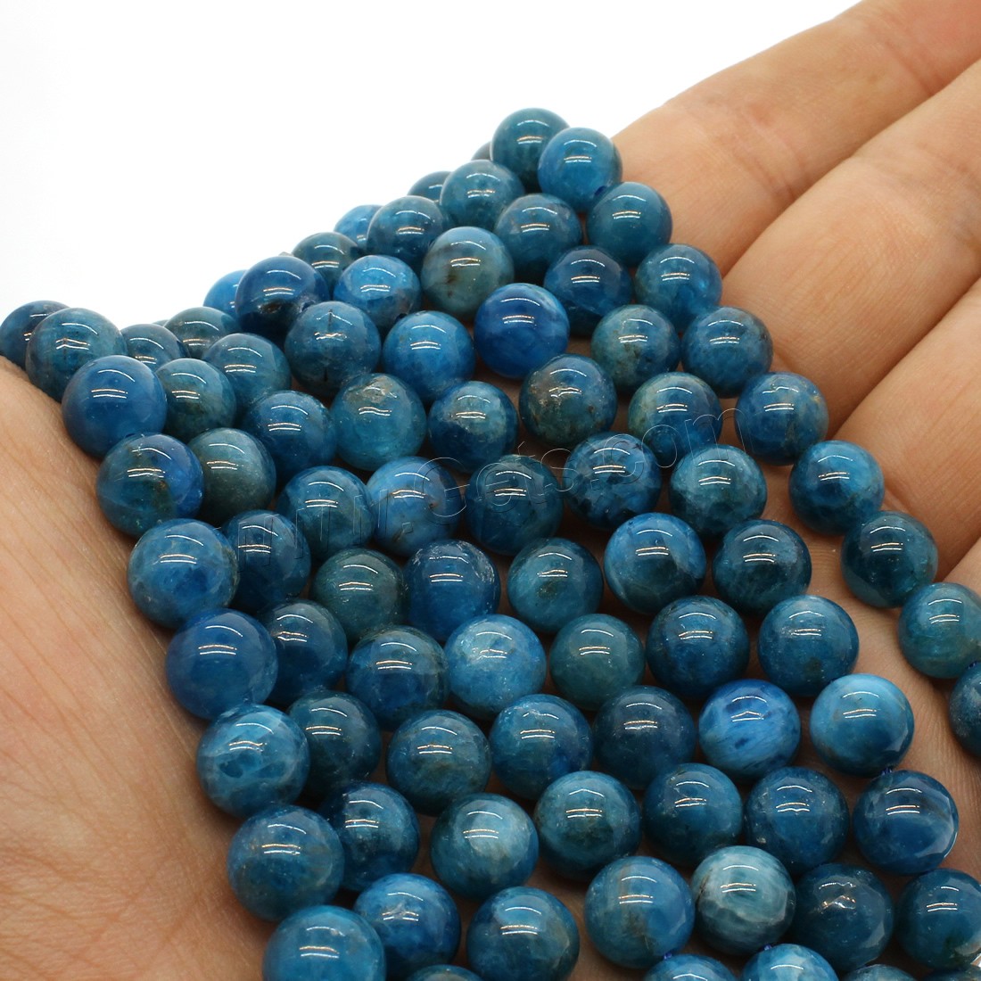 Apatit Perlen, Apatite, rund, verschiedene Größen vorhanden, blau, Bohrung:ca. 1mm, Länge:ca. 14.9 ZollInch, verkauft von Strang