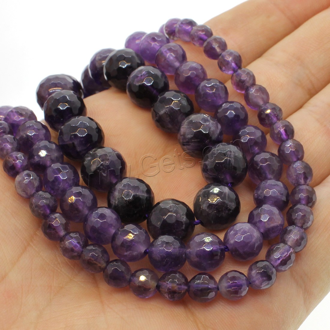 Natürliche Amethyst Perlen, rund, verschiedene Größen vorhanden & facettierte, violett, Bohrung:ca. 1mm, Länge:ca. 14.9 ZollInch, verkauft von Strang