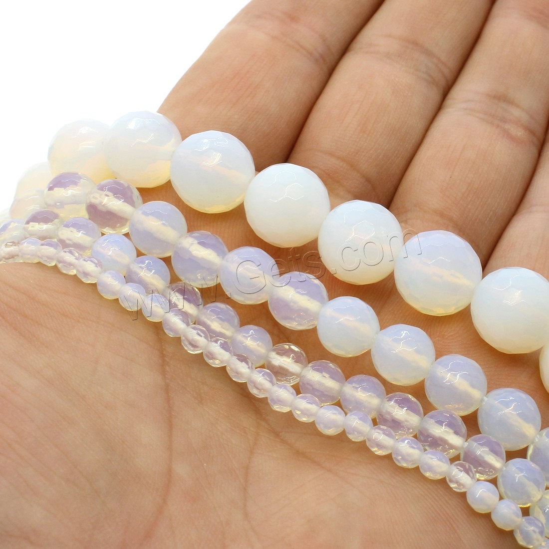Sea Opal Jewelry Beads, Round, different size for choice & faceted, white, Hole:Approx 1mm, Length:Approx 14.9 Inch, Sold By Strand