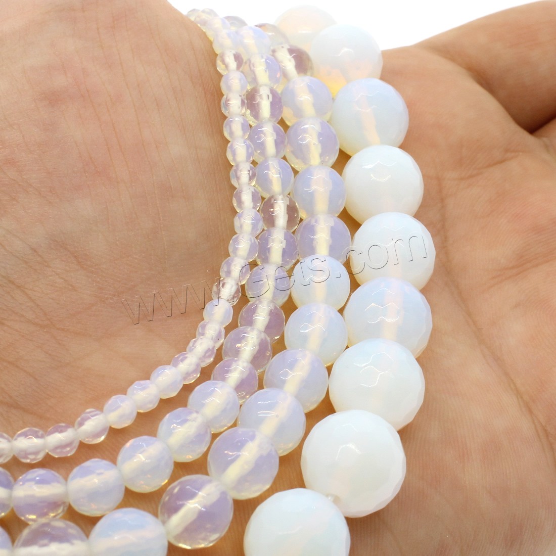 Meer Opal Perlen Schmuck, rund, verschiedene Größen vorhanden & facettierte, weiß, Bohrung:ca. 1mm, Länge:ca. 14.9 ZollInch, verkauft von Strang