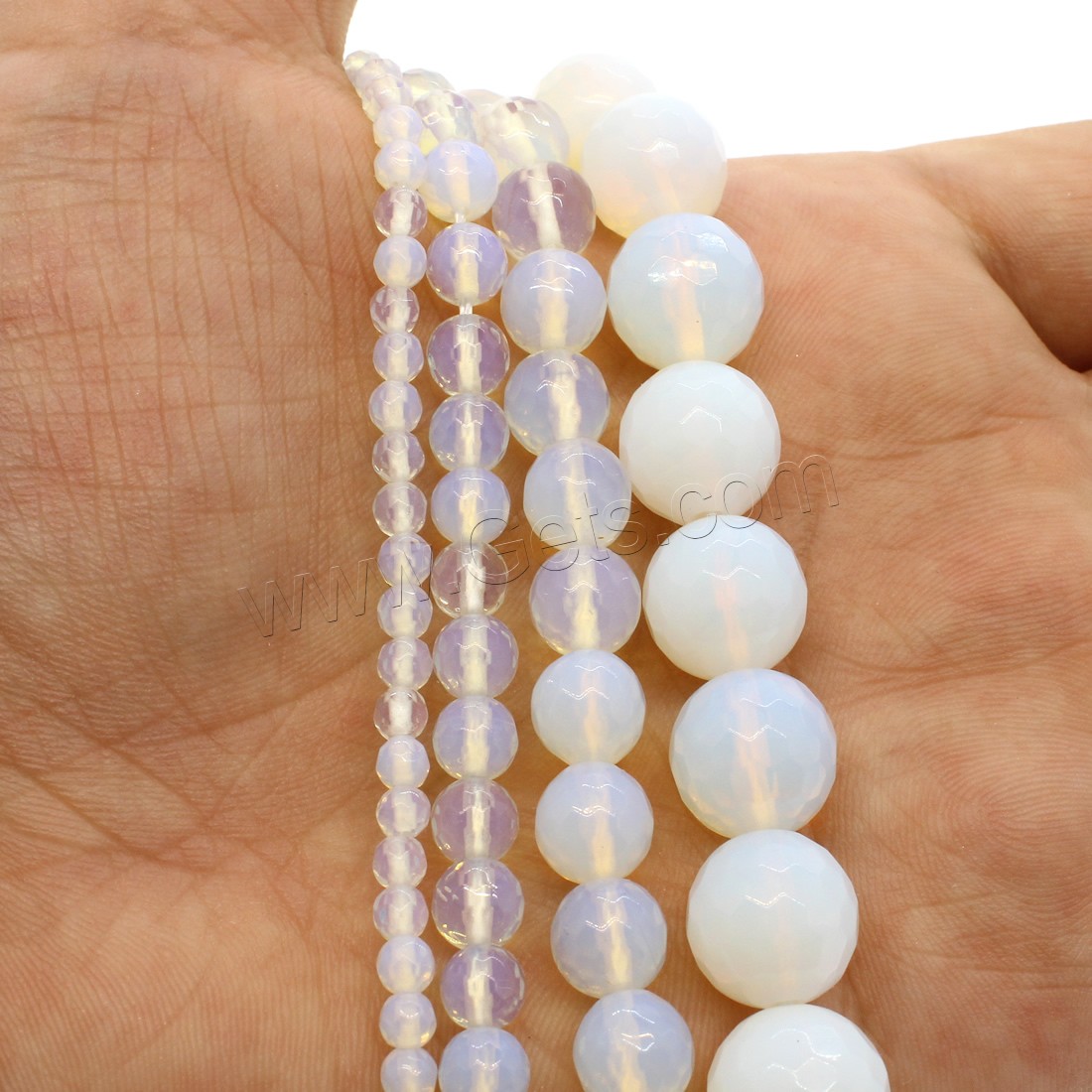 Sea Opal Jewelry Beads, Round, different size for choice & faceted, white, Hole:Approx 1mm, Length:Approx 14.9 Inch, Sold By Strand