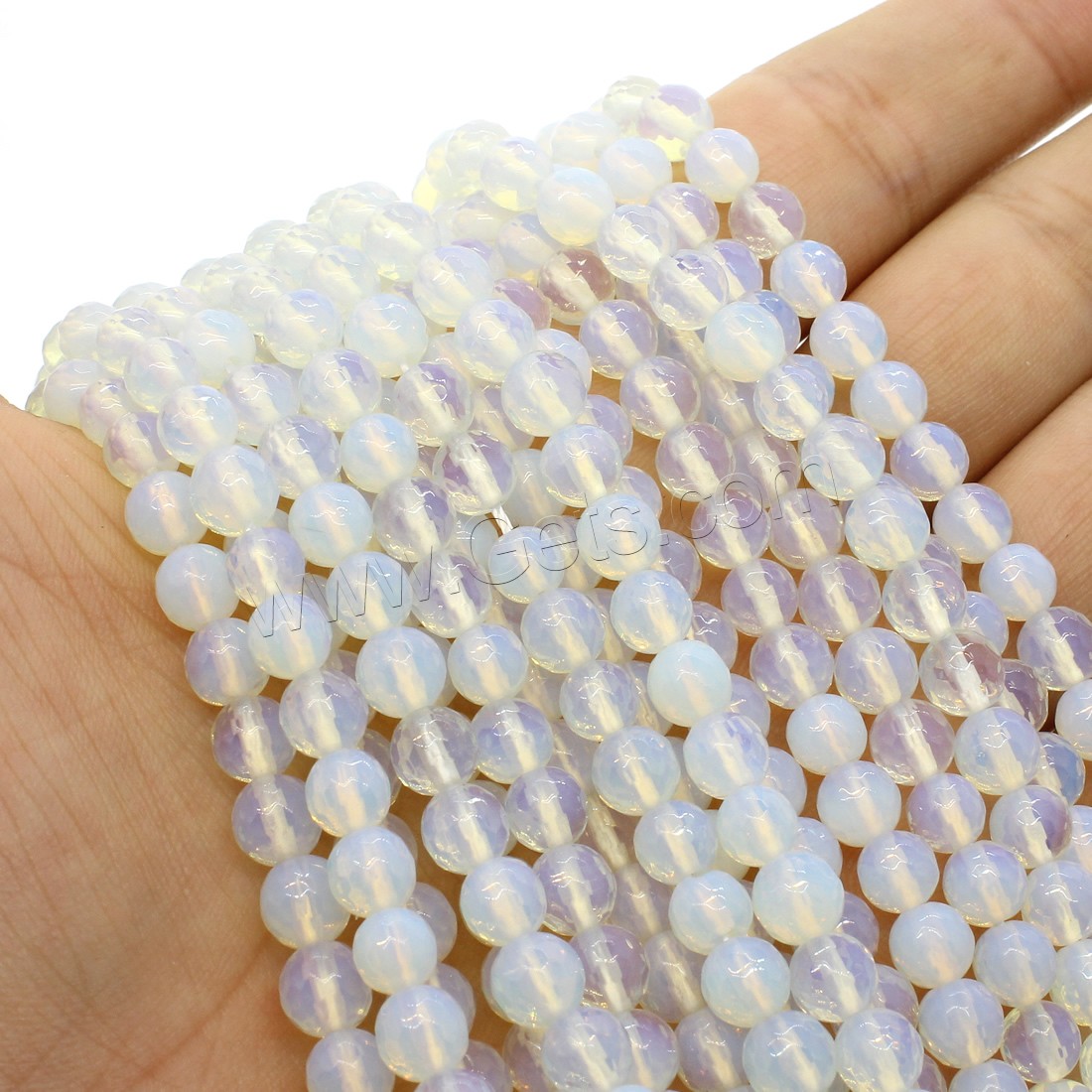 Meer Opal Perlen Schmuck, rund, verschiedene Größen vorhanden & facettierte, weiß, Bohrung:ca. 1mm, Länge:ca. 14.9 ZollInch, verkauft von Strang