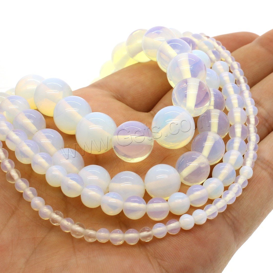 Meer Opal Perlen Schmuck, rund, verschiedene Größen vorhanden, weiß, Bohrung:ca. 1mm, Länge:ca. 14.9 ZollInch, verkauft von Strang