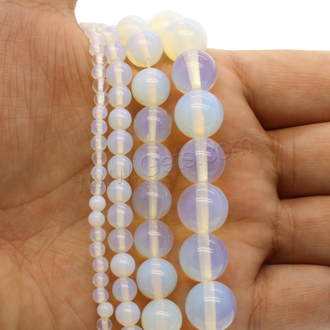 Meer Opal Perlen Schmuck, rund, verschiedene Größen vorhanden, weiß, Bohrung:ca. 1mm, Länge:ca. 14.9 ZollInch, verkauft von Strang