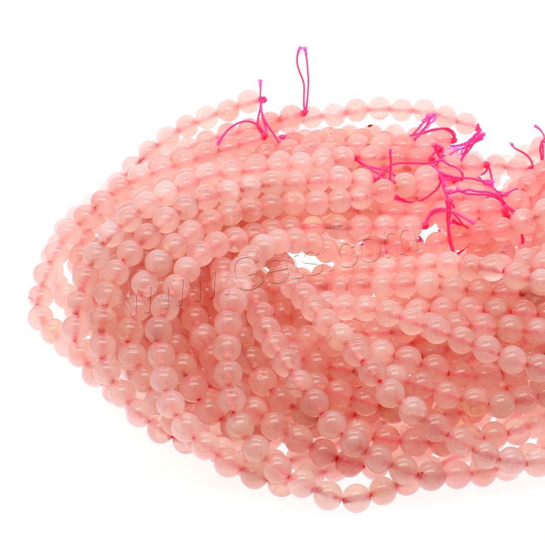 Abalorio De Cuarzo Rosa Natural, cuarzo rosado, Esférico, diverso tamaño para la opción, Rosado, agujero:aproximado 1mm, longitud:aproximado 14.9 Inch, Vendido por Sarta