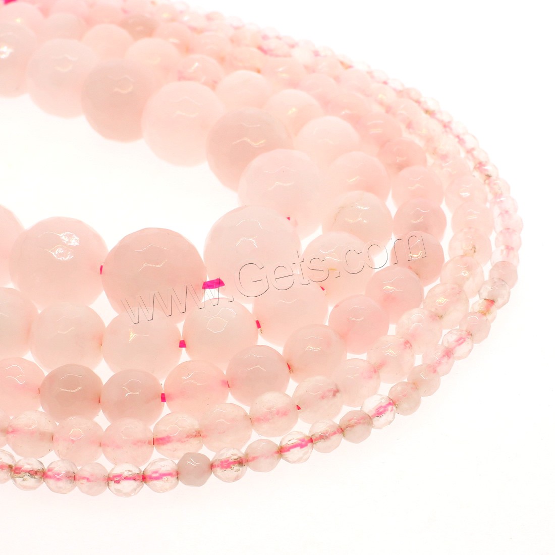 Perles en Quartz Rose naturel, Rond, normes différentes pour le choix & facettes, rose, Trou:Environ 1mm, Longueur:Environ 14.9 pouce, Vendu par brin