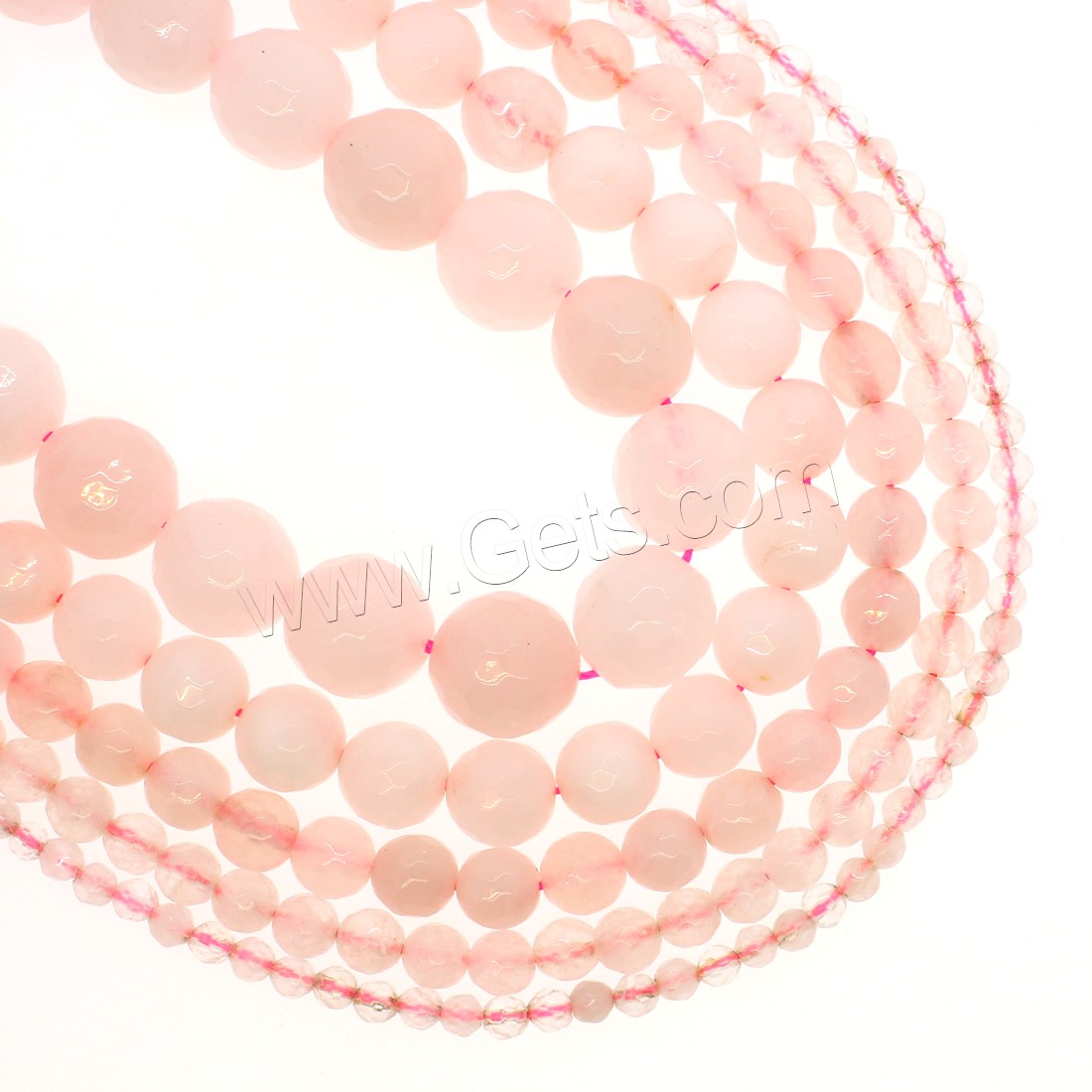 Natürliche Rosenquarz Perlen, rund, verschiedene Größen vorhanden & facettierte, Rosa, Bohrung:ca. 1mm, Länge:ca. 14.9 ZollInch, verkauft von Strang