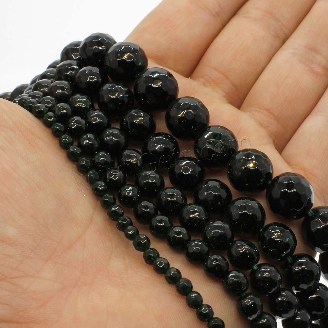 Green Goldstone Beads, Round, different size for choice & faceted, green, Hole:Approx 1mm, Length:Approx 14.9 Inch, Sold By Strand