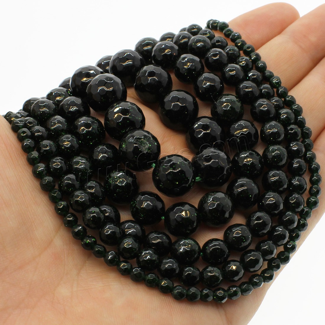 Green Goldstone Beads, Round, different size for choice & faceted, green, Hole:Approx 1mm, Length:Approx 14.9 Inch, Sold By Strand