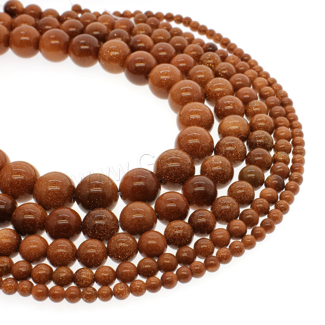 Goldstein Perlen, Goldsand, rund, verschiedene Größen vorhanden, orange, Bohrung:ca. 1mm, Länge:ca. 14.9 ZollInch, verkauft von Strang