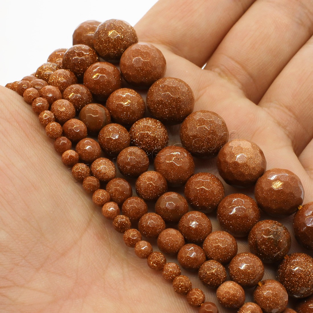 Goldstein Perlen, Goldsand, rund, verschiedene Größen vorhanden & facettierte, orange, Bohrung:ca. 1mm, Länge:ca. 14.9 ZollInch, verkauft von Strang