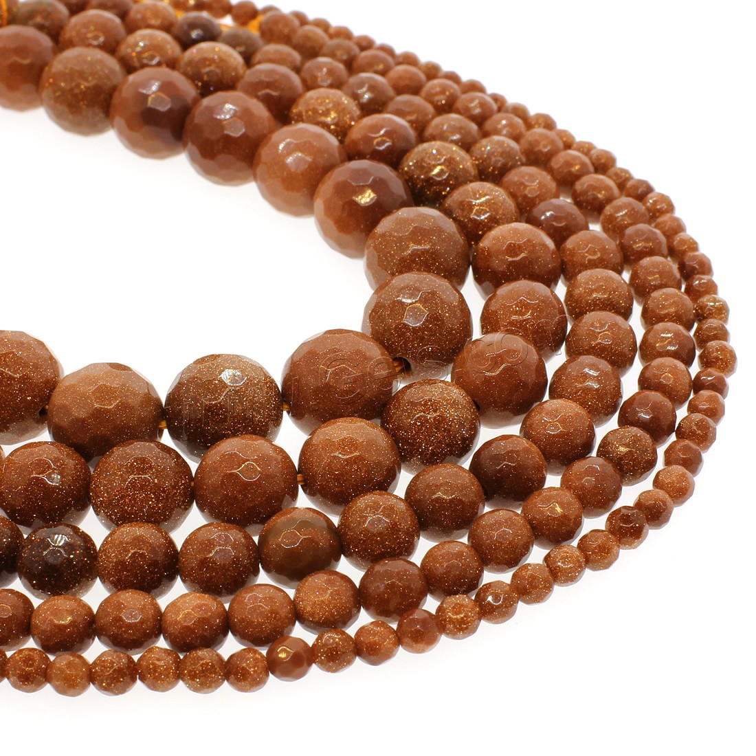 Goldstein Perlen, Goldsand, rund, verschiedene Größen vorhanden & facettierte, orange, Bohrung:ca. 1mm, Länge:ca. 14.9 ZollInch, verkauft von Strang