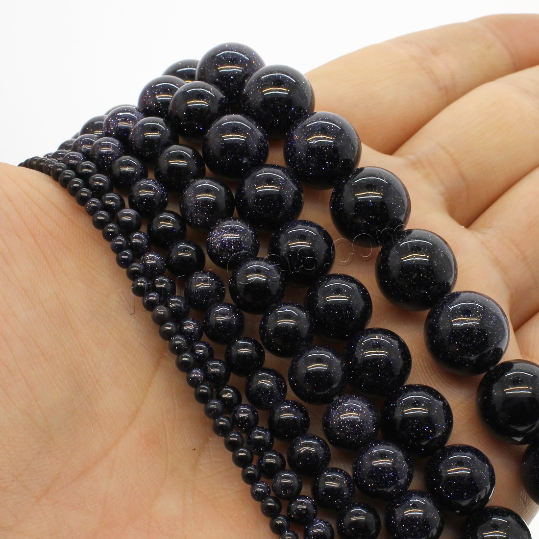 Blaue Goldstein Perlen, blauer Goldsand, rund, verschiedene Größen vorhanden, blau, Bohrung:ca. 1mm, Länge:ca. 14.9 ZollInch, verkauft von Strang