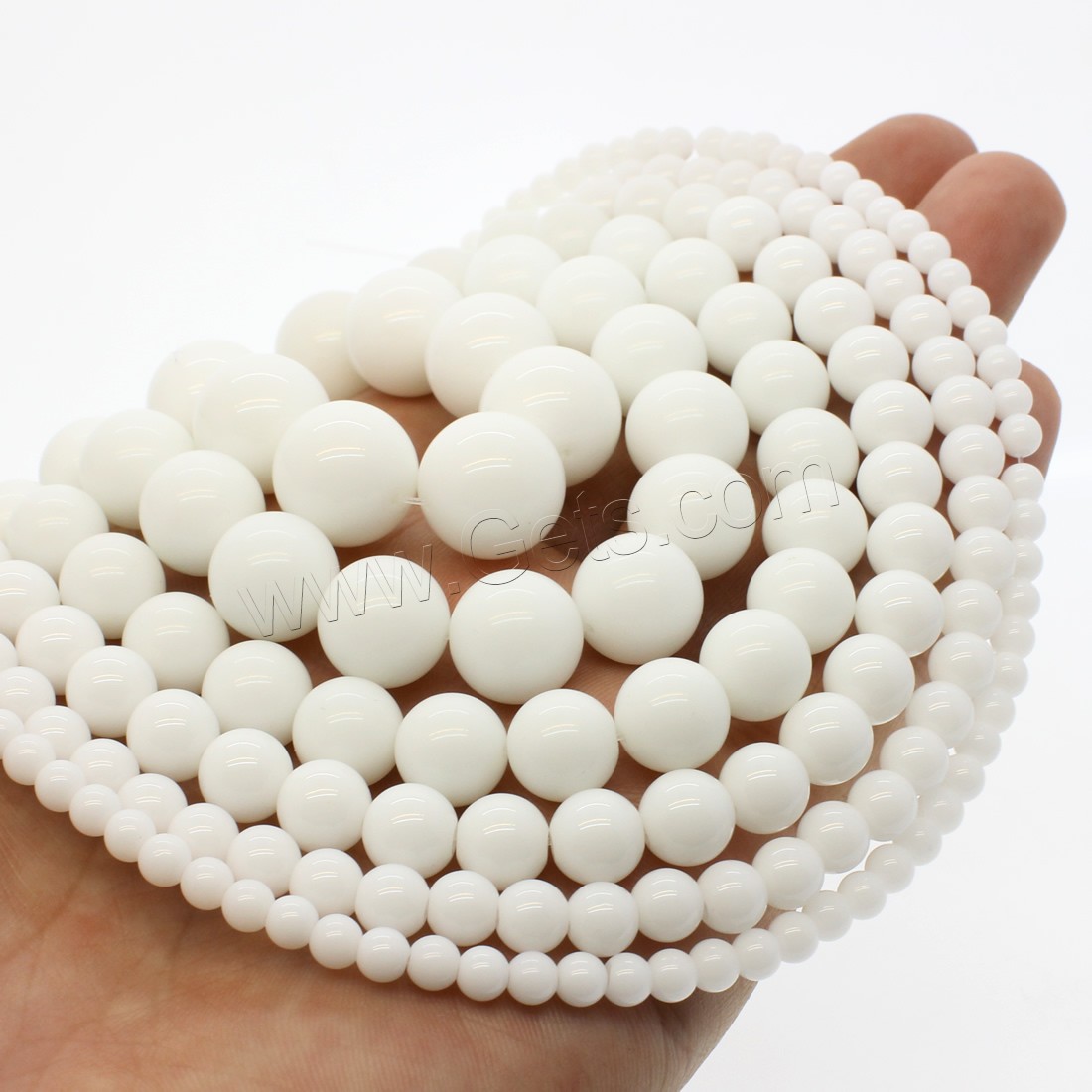 Perles en porcelaine blanche, Rond, normes différentes pour le choix, blanc, Trou:Environ 1mm, Longueur:Environ 14.9 pouce, Vendu par brin